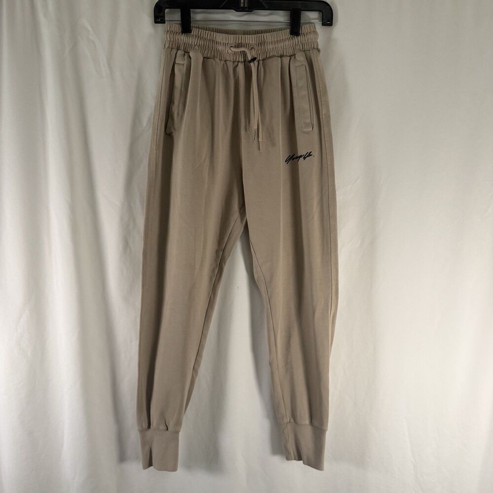 Young LA Sweatpants Women's Medium Beige Pull On Drawstring Cotton Blend 27" Ins